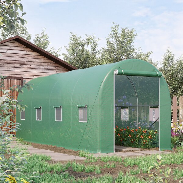 Outsunny Serra a Tunnel da Giardino 8 Finestre e Porta Avvolgibili 500x200x210 cm | Aosom Italy