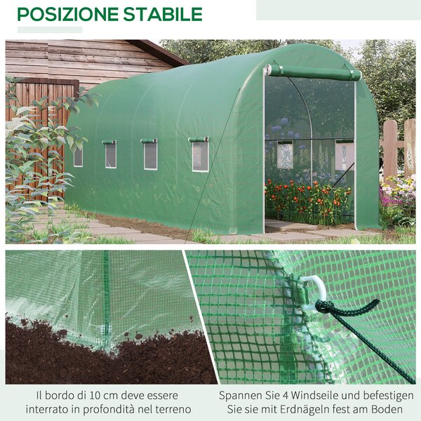 Outsunny Serra a Tunnel da Giardino 8 Finestre e Porta Avvolgibili 500x200x210 cm | Aosom Italy