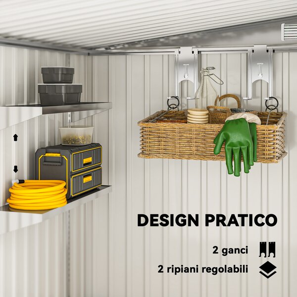 Outsunny Casetta da Giardino con Base, Porta Scorrevole e Tetto Inclinato, Capanno Attrezzi in Metallo, 1.5x2m, Grigio Chiaro | Aosom Italy