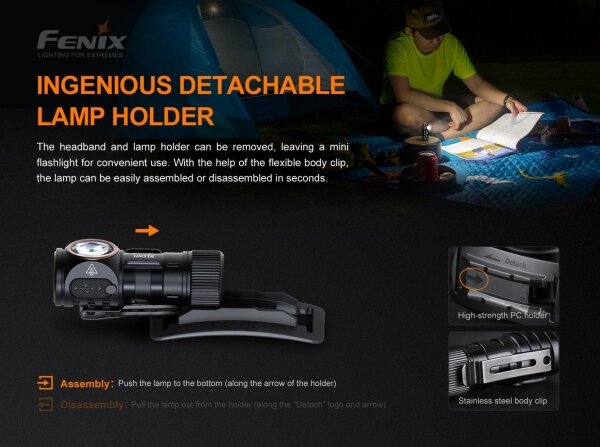 Fenix HM51RV3ABL - lampada frontale LED dimmerabile ricaricabile LED/USB 950mAh IP68 860 lm 125 h nera