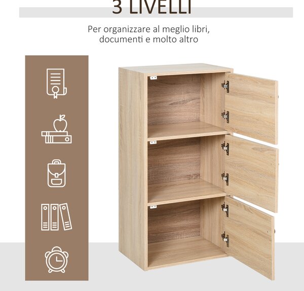 HOMCOM Armadio Multiuso a 3 Piani con Ante e Maniglie Tonde, Mobile Legno Organizzatore Casa Ufficio Soggiorno, 48x34x100cm, Color Legno| Aosom Italy