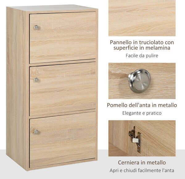 HOMCOM Armadio Multiuso a 3 Piani con Ante e Maniglie Tonde, Mobile Legno Organizzatore Casa Ufficio Soggiorno, 48x34x100cm, Color Legno| Aosom Italy