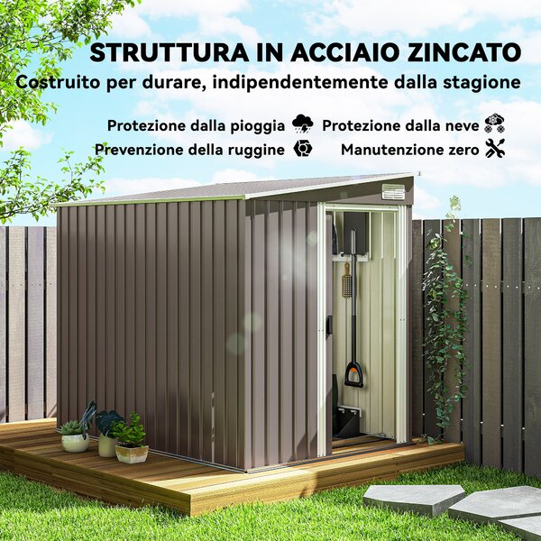 Outsunny Casetta da Giardino con Base, Porta Scorrevole e Tetto Inclinato, Capanno Attrezzi in Metallo, 1.5x2m, Grigio Chiaro | Aosom Italy