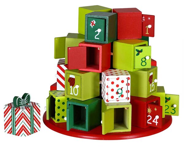 Calendario dell'Avvento Regali di Natale 30x27 cm con 24 Cassetti in Legno Multicolore
