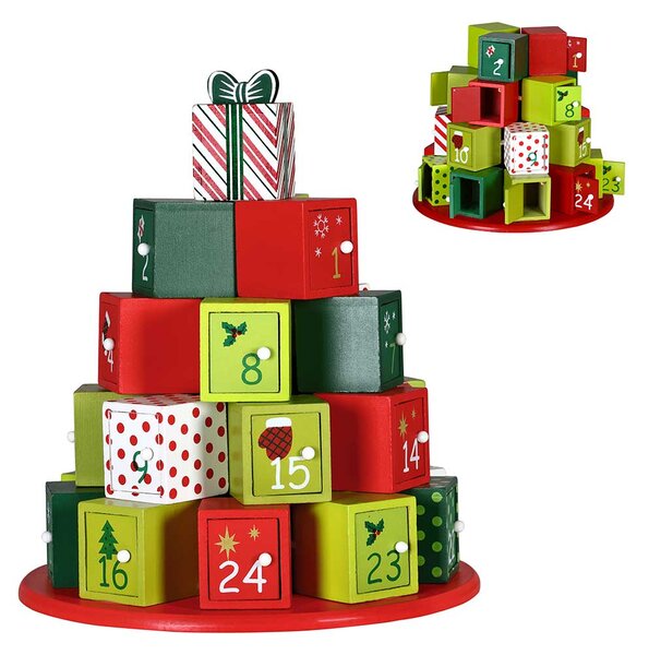 Calendario dell'Avvento Regali di Natale 30x27 cm con 24 Cassetti in Legno Multicolore