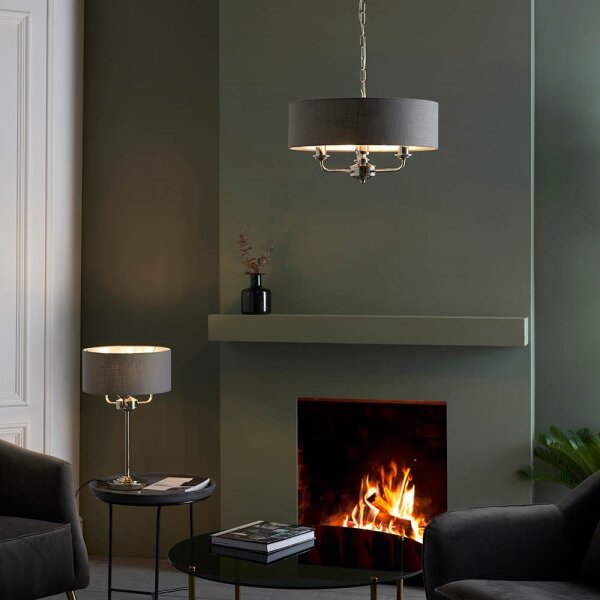 Endon 99149 - Lampada da tavolo HIGHCLERE 3xE14/18W/230V grigio/cromo lucido
