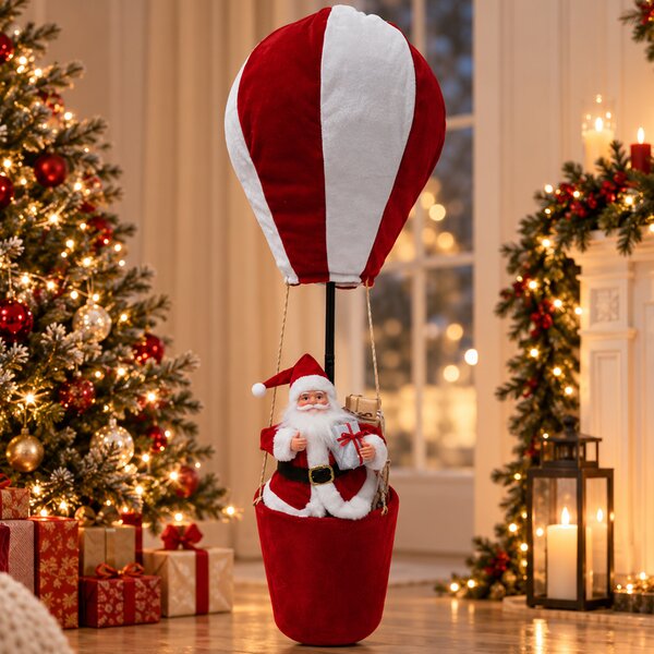 Mongolfiera di Babbo Natale 30x30x83 cm Decorazione Natalizia Bianco e Rosso