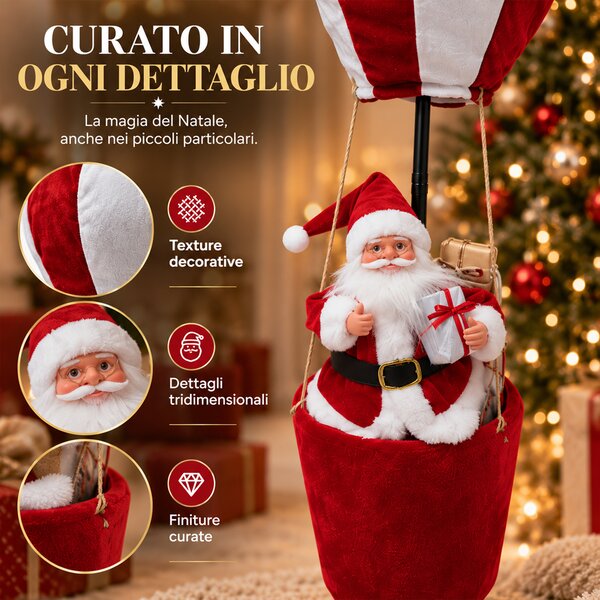 Mongolfiera di Babbo Natale 30x30x83 cm Decorazione Natalizia Bianco e Rosso