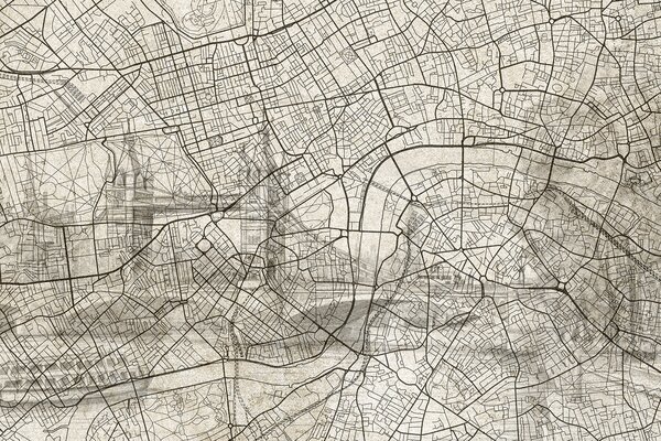 Carta da parati Mappa di una città, Carta da parati mappe del mondo, Carta da parati popolare, w01702 - Tapeko.it