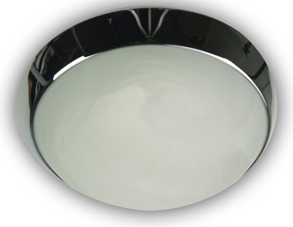 Lampada da soffitto in stile rustico, vetro alabastro, anello decorativo cromato, Ø 35 cm, lampada da ufficio