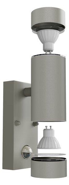 Applique Bidirezionale IP65 2xGU10 con sensore Movimento - Grigia