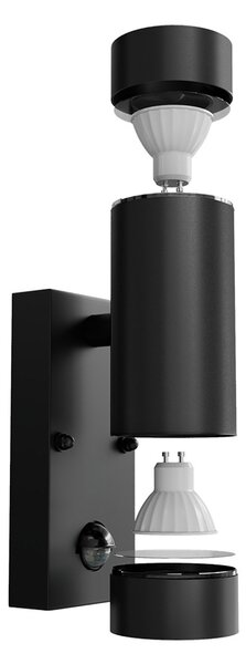 Applique Bidirezionale IP65 2xGU10 con sensore Movimento - Nera