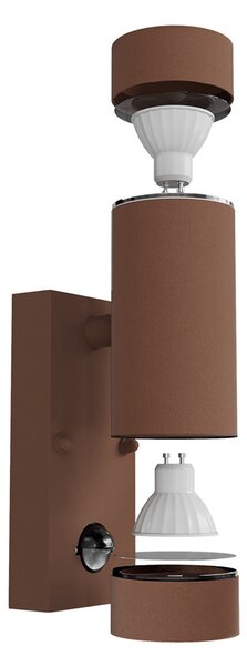 Applique Bidirezionale IP65 2xGU10 con sensore Movimento - Corten