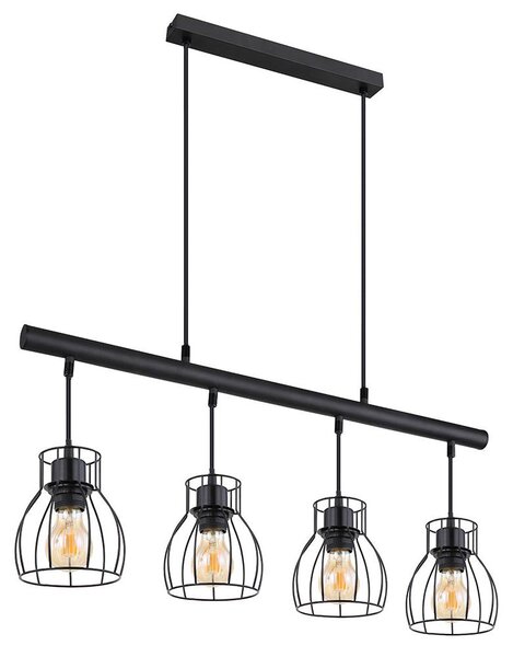 Lampada a sospensione, 4 fiamme, design a gabbia, nero, L 77 cm