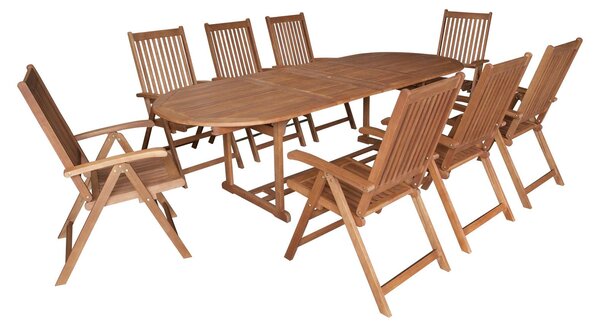 Set da giardino in legno, 9 pezzi, in legno di eucalipto, pieghevole