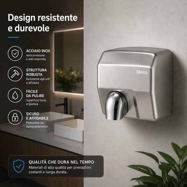 Asciugamani Elettrico da Parete 2300 W 27x23x21 cm con Fotocellula in Acciaio Inox Satinato