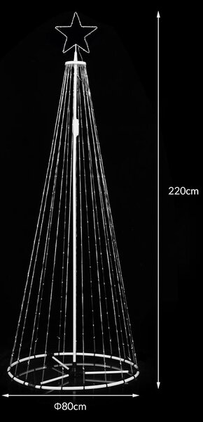Albero di Natale Luminoso Ø80x220 cm 324 LED RGB con App Smart da Esterno in Metallo Multicolore