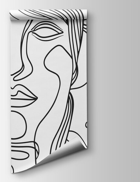 Carta da parati Disegno di volti in bianco e nero, Carta da parati popolare, Carta da parati popolare, w08060 - Tapeko.it