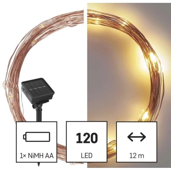 Catena solare LED/2,4W/1,2V 1xAA 15 m IP44 3000K 600 mAh
