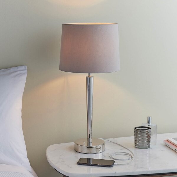 Endon 72175 - Lampada da tavolo SYON 1xE14/40W/230V cromo lucido/beige USB