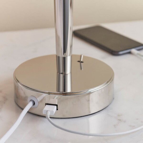 Endon 72175 - Lampada da tavolo SYON 1xE14/40W/230V cromo lucido/beige USB