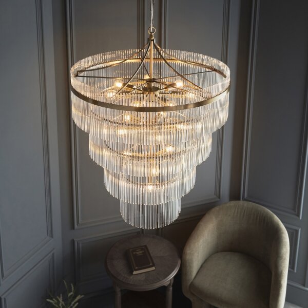 Endon 112576 - Lampadario a sospensione con catena MARIETTA 16xE14/6W/230V ottone/limpido