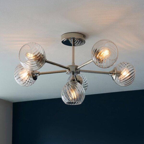 Endon 104050 - Lampadario a sospensione con supporto rigido ALLEGRA 6xE14/7W/230V cromo lucido/limpido
