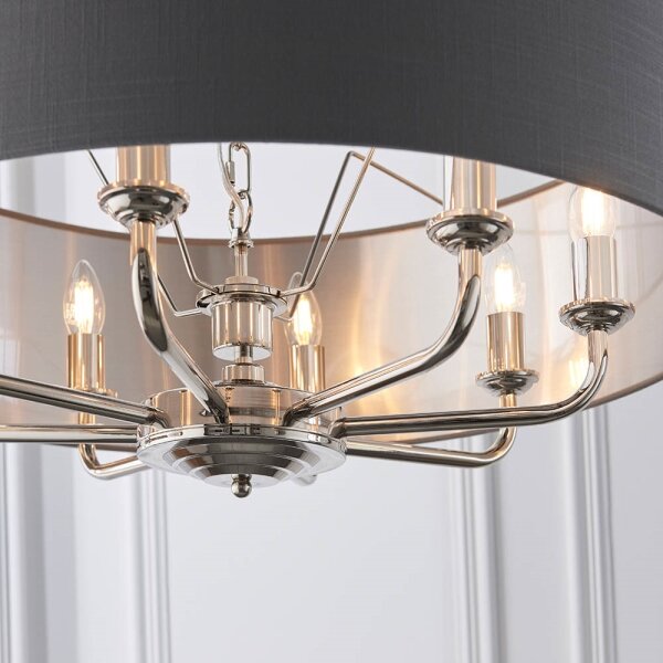 Endon 94415 - Lampadario a sospensione con catena HIGHCLERE 8xE14/40W/230V grigio/cromo lucido