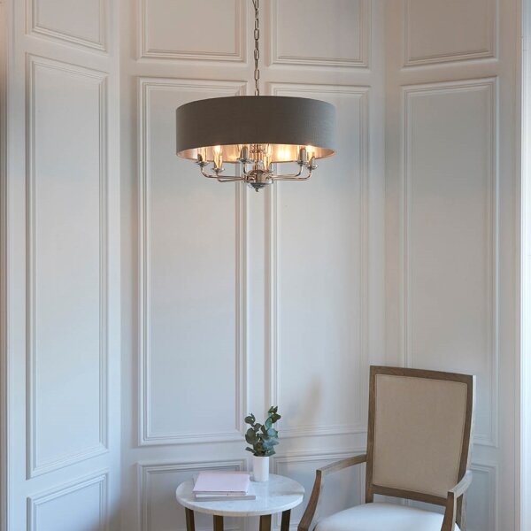 Endon 94415 - Lampadario a sospensione con catena HIGHCLERE 8xE14/40W/230V grigio/cromo lucido