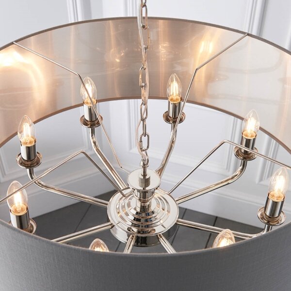 Endon 94415 - Lampadario a sospensione con catena HIGHCLERE 8xE14/40W/230V grigio/cromo lucido