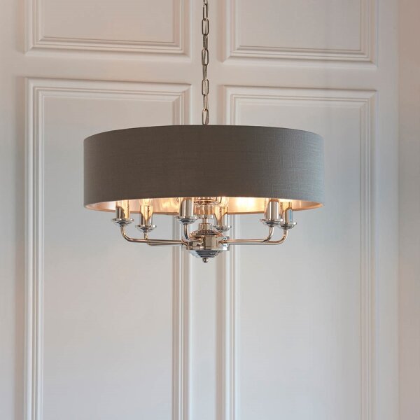 Endon 94415 - Lampadario a sospensione con catena HIGHCLERE 8xE14/40W/230V grigio/cromo lucido