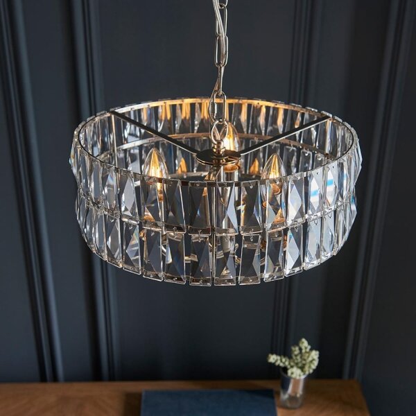 Endon 104466 - Lampadario a sospensione con catena CLIFTON 3xE14/6W/230V cromo lucido/limpido