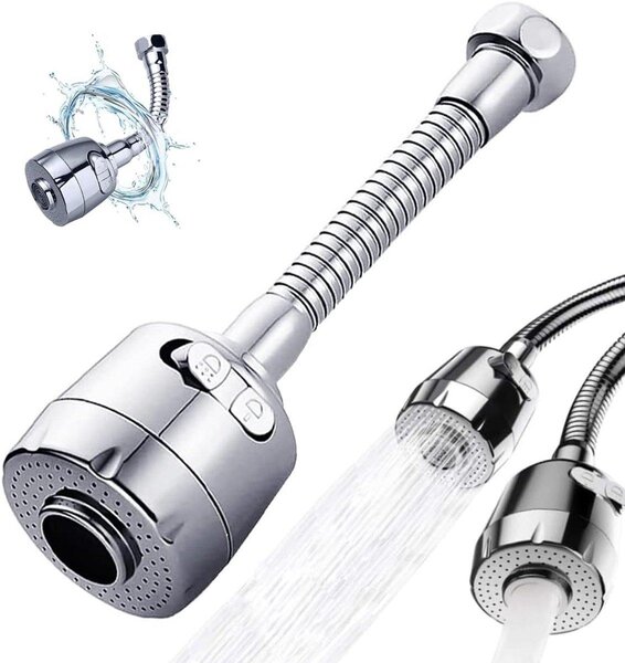 Rubinetto da cucina, adattatore per prolunga, girevole a 360 gradi, colore argento, lunghezza 17 cm