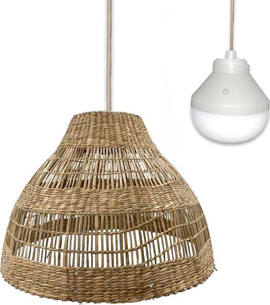 MERIDA NOMAD lampada a sospensione in stile bohémien in seagrass con lampadina LED bianca/RGB