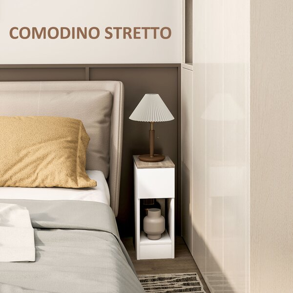 HOMCOM Set di 2 Comodini Moderni con Cassetto e Ripiano in Legno, 20x30x50 cm, Bianco e Rovere