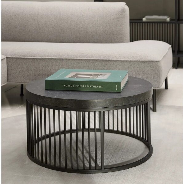 Tavolino rotondo nero con piano effetto marmo ø 65 cm Strington - Actona