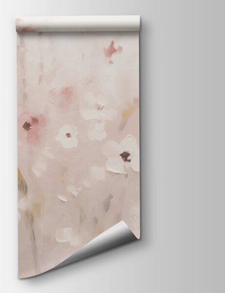 Carta da parati Pittura di fiori su sfondo bianco, Carta da parati acquerello sul muro, Carta da parati popolare, w01818 - Tapeko.it