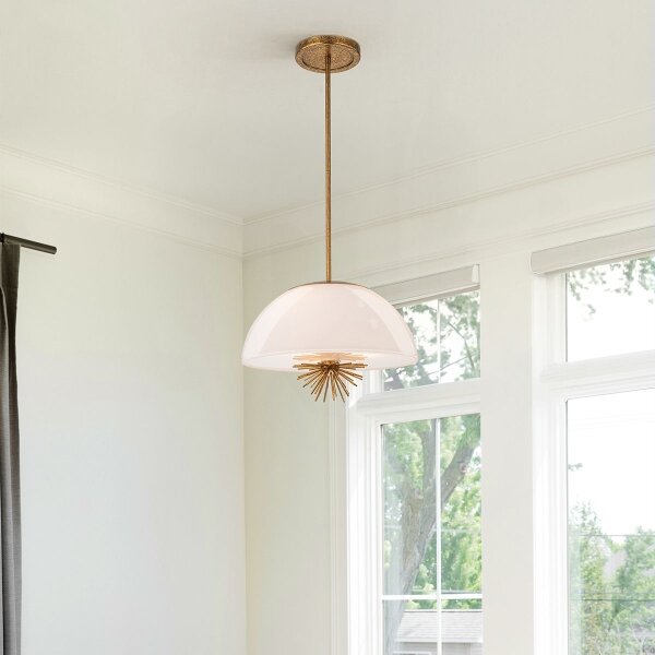 Quoizel STARING-3P-DG-OPAL-Lampadario a sospensione con supporto rigido STARING 3xE14/40W/230V diametro 45,7cm oro