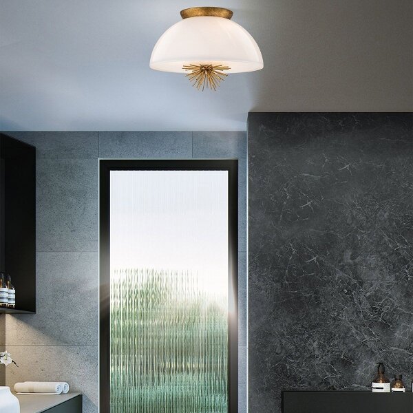 Quoizel STARING-3P-DG-OPAL-Lampadario a sospensione con supporto rigido STARING 3xE14/40W/230V diametro 45,7cm oro