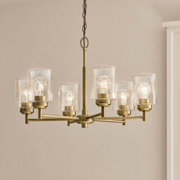 Kichler KL-WINSLOW6-NBR - Lampadario a sospensione con catena WINSLOW 6xE27/60W/230V ottone