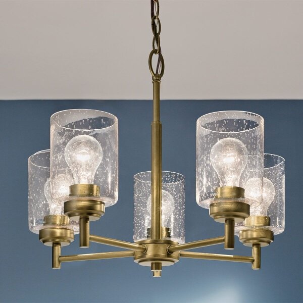 Kichler KL-WINSLOW5-NBR - Lampadario a sospensione con catena WINSLOW 5xE27/60W/230V ottone