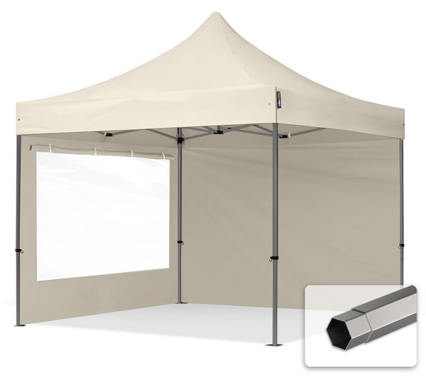 TOOLPORT 3x3m gazebo pieghevole con laterali (finestre panoramiche), PREMIUM acciaio, crema