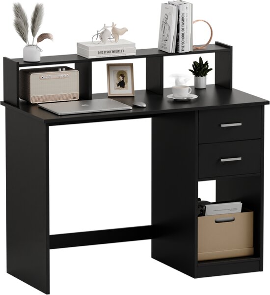 Mondeer Scrivania per computer con armadio contenitore e 2 cassetti Nero