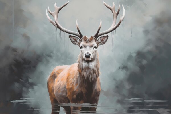 Carta da parati Elegante cervo nella nebbia, Carta da parati Animali, Carta da parati i Cervi, w01796 : Uwalls.it