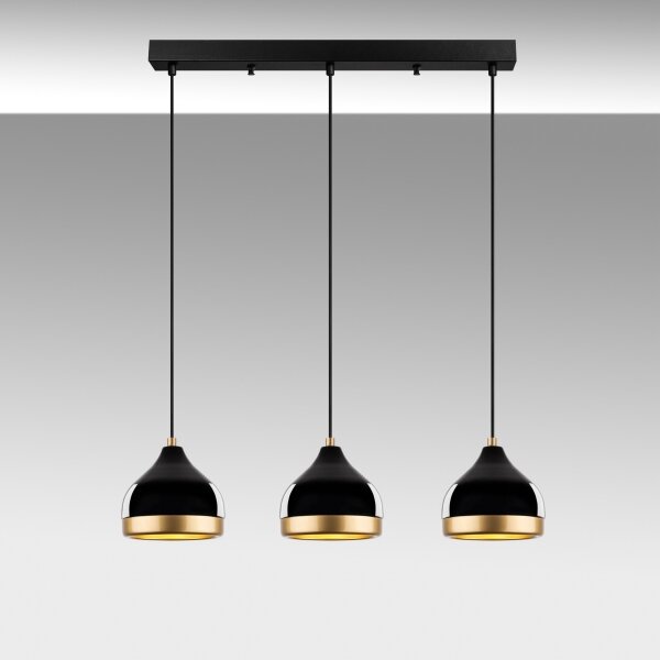 Lampadario a sospensione con cavo YILDO 3xE27/40W/230V nero/oro