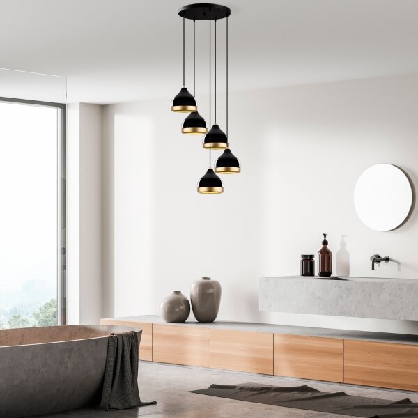Sospensione a cavo YILDO 5xE27/40W/230V nero/oro
