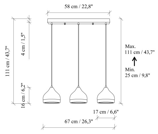 Lampadario a sospensione con cavo YILDO 3xE27/40W/230V nero/oro