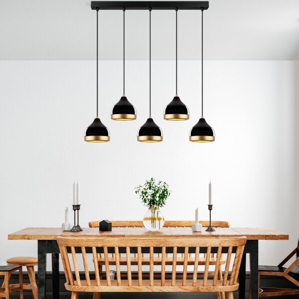 Lampadario con cavo YILDO 5xE27/40W/230V nero/oro