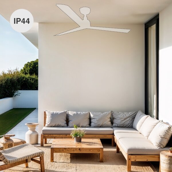 FARO 34361WT-11L - Ventilatore da soffitto OUTWOOD L 1xE27/15W marrone/bianco diametro 150 cm WT IP44+DO