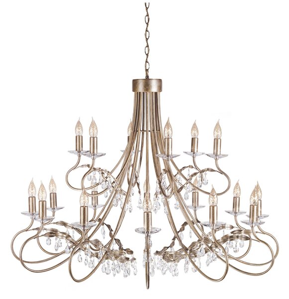Lampadario Classico Christina Acciaio Cristallo Oro 18 Luci E14